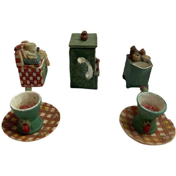 Vintage 7PC Dollhouse Ceramic Kitchen Accessories Cup & Saucer Tea Pot - Picture 2 of 10